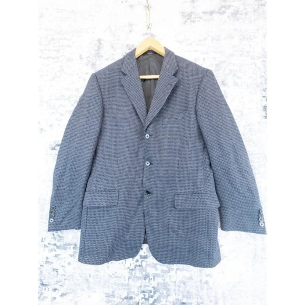 JOSEPH ABBOUD Men's Blue Blazer Jacket Two Tone‎ Woven Houndstooth Wool 40R